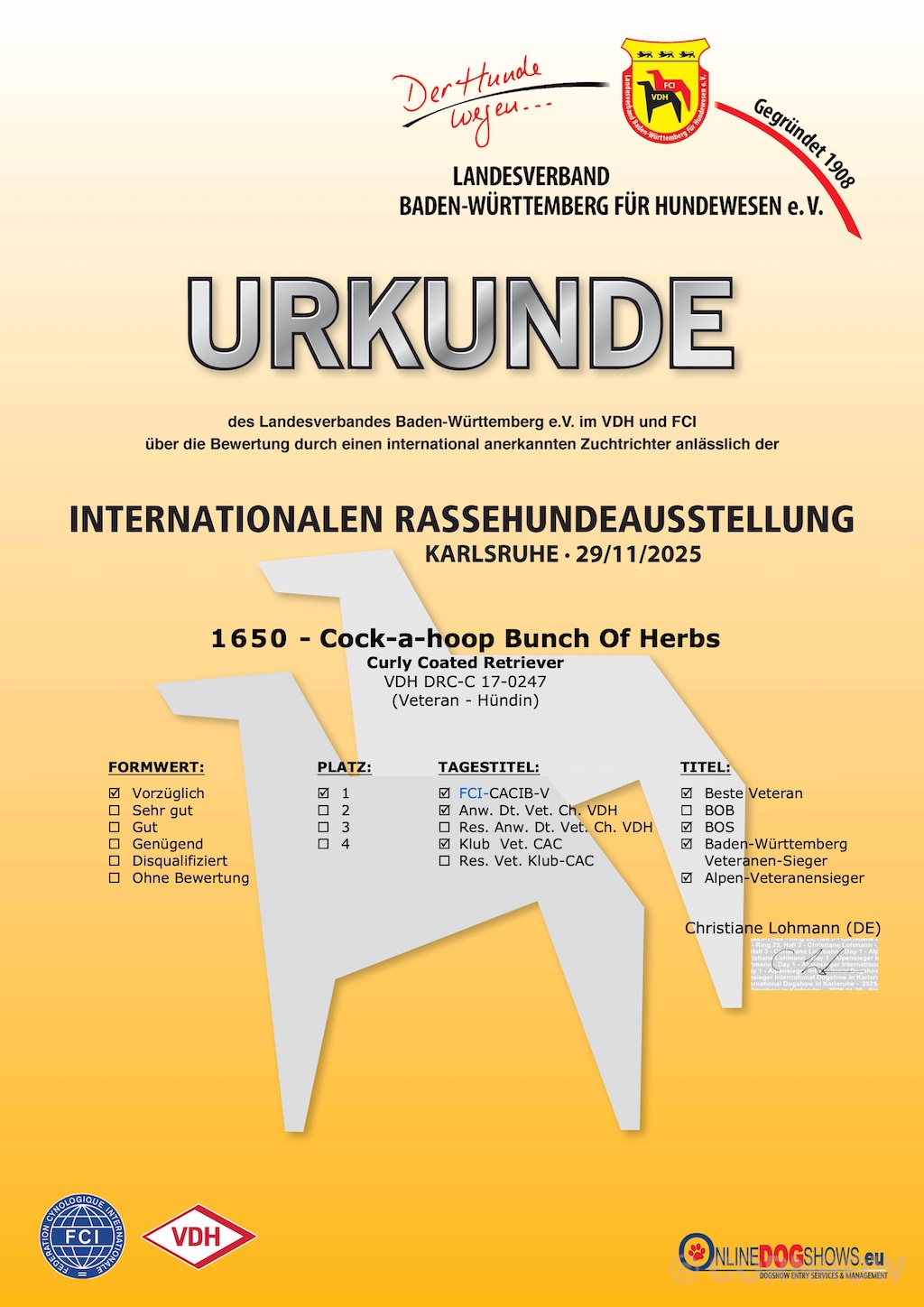 Cock-a-hoop Bunch Of Herbs Ausstellungsurkunde